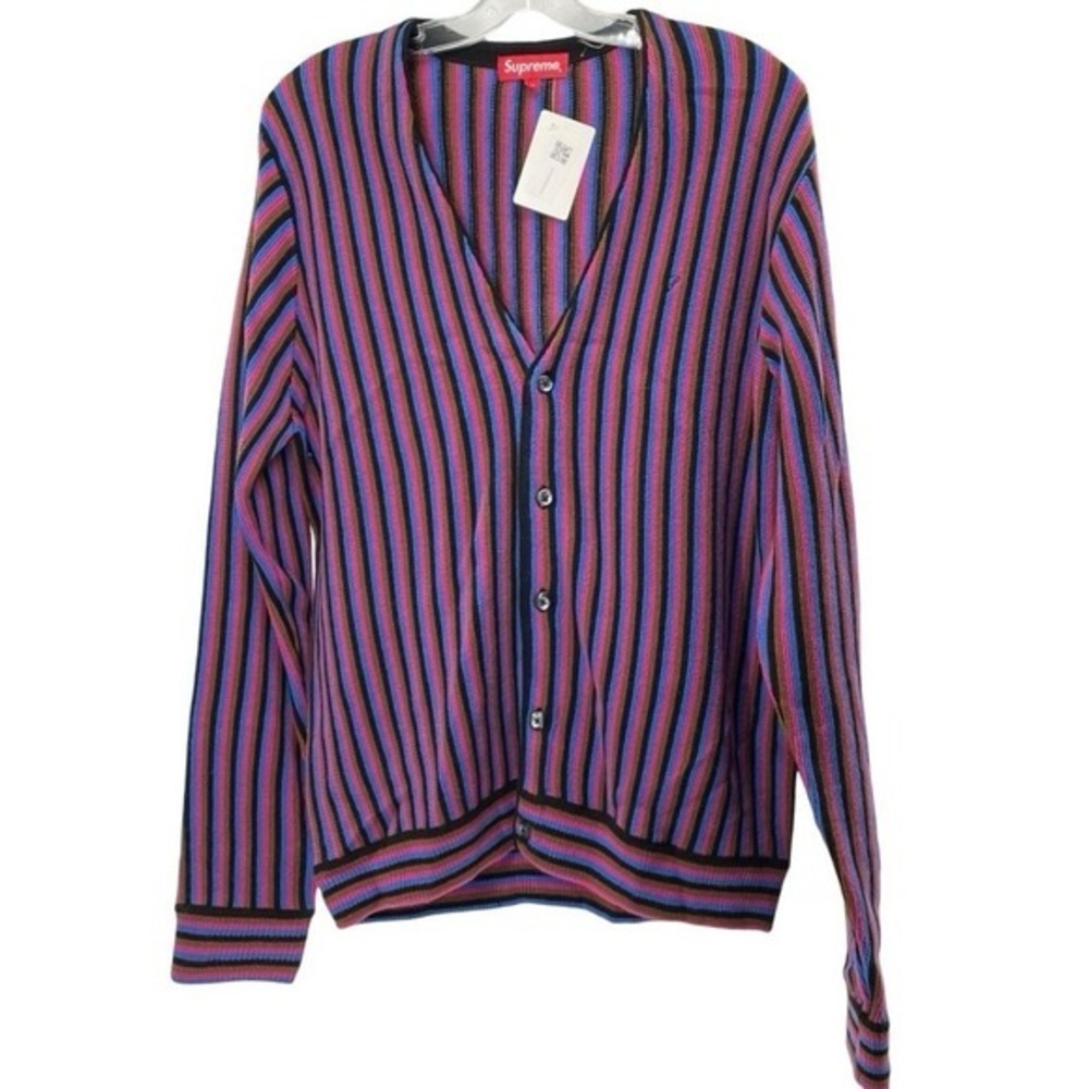 Supreme Men's Cardigan Vertical Stripe Multi-Color Acrylic Medium